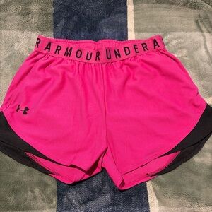 Under Armour Women's Neon Pink Athletic Shorts with Black Trim